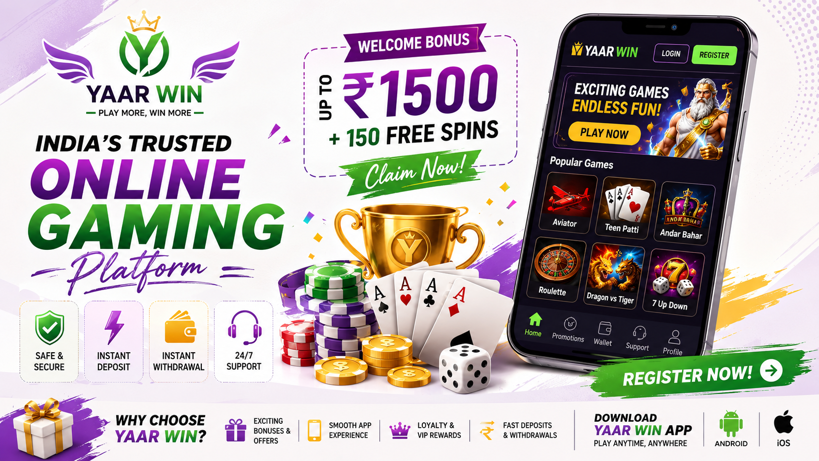 Yaar Win register bonus mobile gaming platform banner